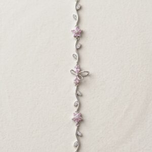 Pink Bow Silver Crystal Bracelet