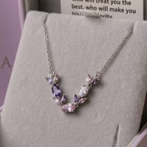 Purple pink silver chain tulip necklace