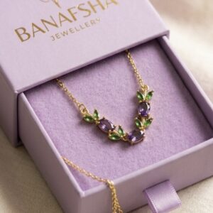Dark Purple Flowers with Green leaves Tulip Necklace